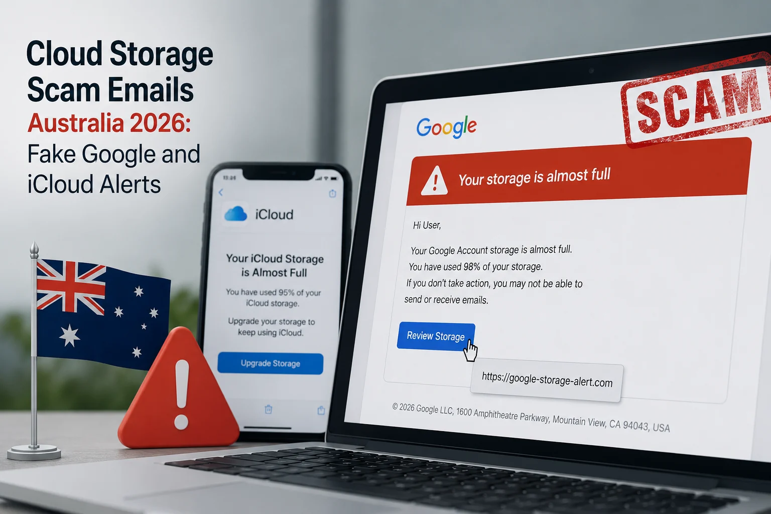 Cloud Storage Scam Emails Australia 2026: Fake Google and iCloud Alerts